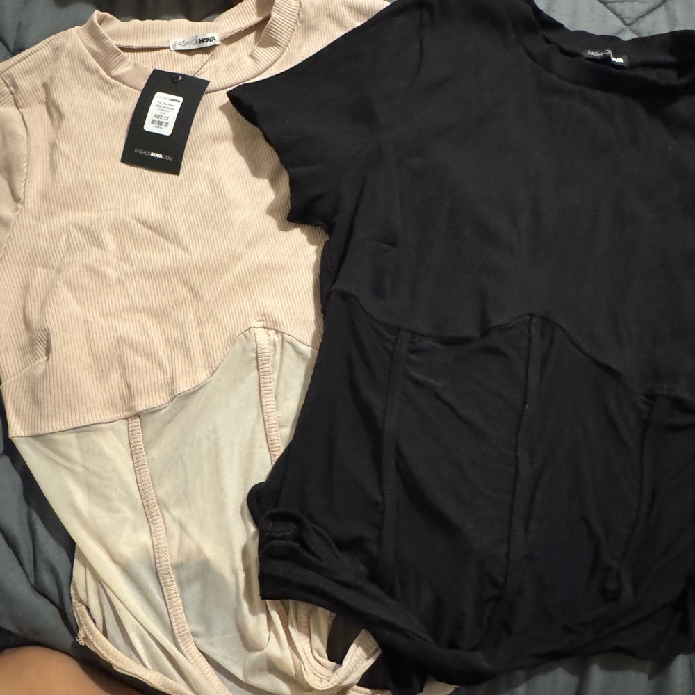 Fashion Nova Black and Cream Bodysuits